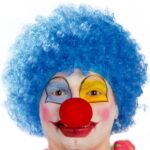 Mavi Renk Kıvırcık Afro Bonus Peruk Takma Saç Ve Kırmızı Burun Seti