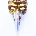 Turuncu Renk İşlemeli Seramik Malzemeden İmal Venedik Uzun Maske Magnet
