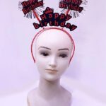 Happy Birthday Yazılı Püsküllü Neon Kırmızı Renk Doğum Günü Tacı 22x19 Cm