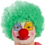 Yeşil Renk Kıvırcık Afro Bonus Peruk Takma Saç Ve Kırmızı Burun Seti