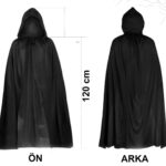 Siyah Uzun Pelerin 120 Cm Kapüşonlu – Cosplay Ve Parti Kostümü